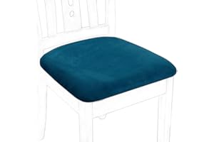 PiccoCasa Dining Chair Seat Covers Set of 6, Velvet Chair Seat Cover with Ties for Dining Room - Stretch Dining Chair Covers for Wedding Hotel, Removable Washable Peacock Blue Chair Covers