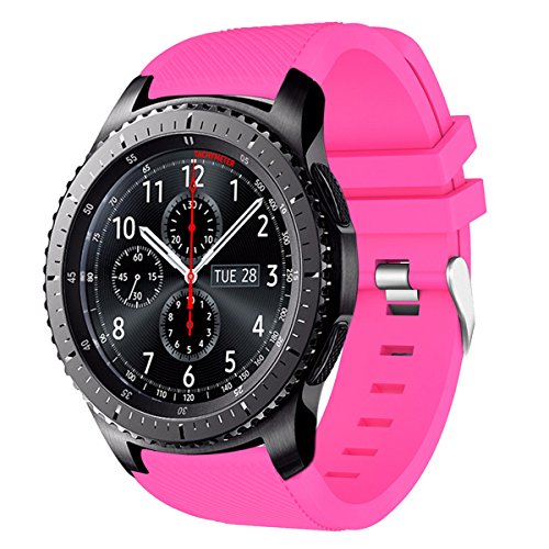 AMERTEER Samsung Gear S3 Frontier / Classic / Moto 360 2nd Gen 46mm Watch Armband - Silikon Sportarmband Uhr Band Strap Erstatzband Uhrenarmband für Samsung Gear S3 Classic Samrtwatch, Nicht für Gear S2 Classic, Hot Pink