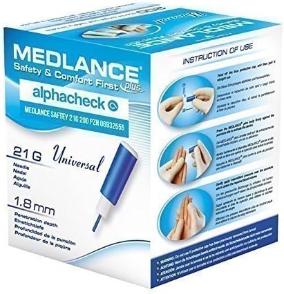 Alphacheck Medlance Einmalstechhilfen Safety Lancets see Auswahlfenster(200 Pieces 21 G 1,8 mm