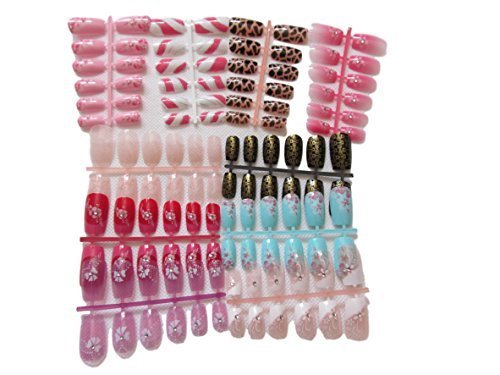 5 or 10 Fishbones of medium length Full Coverage patterns: jewels, gems, flowers, swirls, butterfly, false nails manicure & glue by Fat-Catz-copy-catz (10x random designs false nails fishbones)