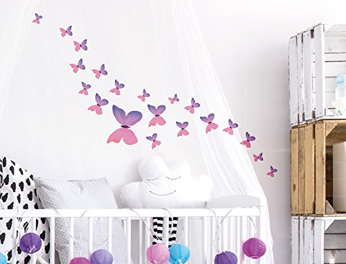 I-love-Wandtattoo WAS-10070 Kinderzimmer Wandsticker Set A4 "Aquarell Schmetterlinge für Mädchen in Pink" 20 Stück zum Kleben Wandtattoo Wandaufkleber Sticker Wanddeko