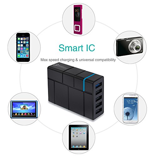 Delippo® 5-Port USB Ladegerät 50W 5V /10A Ladeadapter Charger für iPhone 6S / 6S Plus / 6 /6 plus/ iPad Pro / Air / Mini / Samsung Galaxy S7/ S7 Edge / S6 / S6 Edge /Note 3 2 und Android Geräte (Smartphone, Tablet) Schwarz - 6