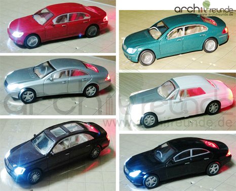 Preisvergleich Produktbild 1 x Modell Autos LED beleuchtet Modellbau 1:50 Modelleisenbahn Spur 0