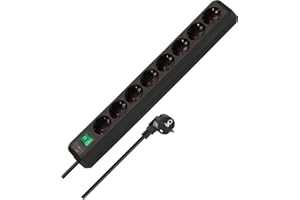 Brennenstuhl Eco-Line regleta de enchufes con 8 Tomas (regleta eléctrica con protección de Contacto Aumentada, Interruptor y Cable de 3m) Negro