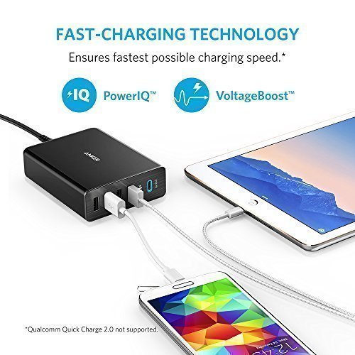 Anker PowerPort+ 5 Premium 5-Port 60W USB Type C Ladegerät USB-C mit Power Delivery für Apple MacBook, Nexus 5X / 6P und PowerIQ Technologie für iPhone 7 6 5, iPad, Samsung & Weitere - 3