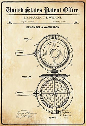 US Patent Waffle Maker Waffle Iron 1883 Metal Tin Plate Sign Tin Sign 20 x 30 cm
