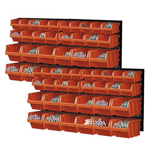 2x Wandregal-Set mit je 30 Sichtboxen und 2 Wandplatten zur Wandbefestigung / Stapelboxen auch stapelbar