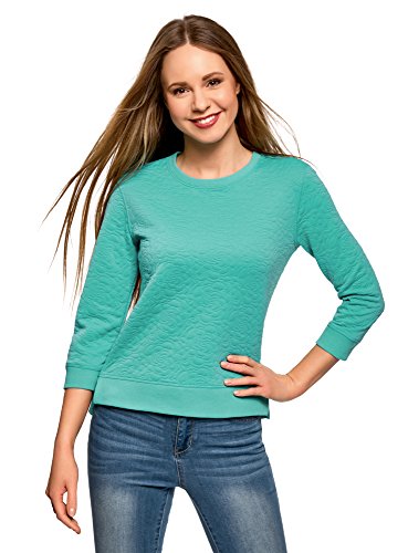 oodji Ultra Mujer Suéter de Tejido Texturizado con Manga 3/4, Turquesa, ES 44 / XL
