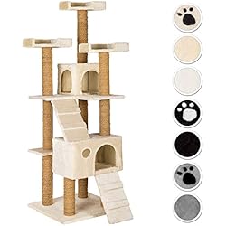 TecTake Arbre à Chat Griffoir corde de coco 169 cm | 2 Grottes | 3 Plateformes - diverses couleurs au choix - (beige | No. 402190)