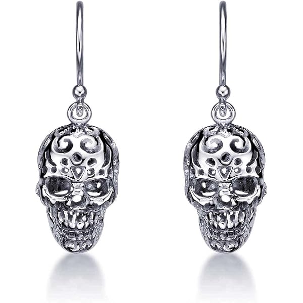 Orecchini Pendenti A Teschio In Argento Sterling 925 – Scheletro Danzante Per Halloween – Gioielli Ipoallergenici