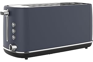 TERRAILLON - NEW MOON- Grille pain long, 2 Fentes extra larges, 6 niveaux puissance (1550W) - Décongélation, Réchauffage, Arrêt automatique, Tiroir ramasse miettes, Corps en Inox peint, Bleu