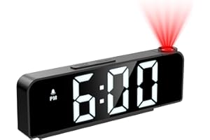 OQIMAX Reveil Projecteur Plafond, Réveil Projection Projecteur 180°, Réveil Numérique, Horloge Digitale LED 7.9", 4 Luminosités Réglable, Snooze, Température, Mode Nuit, Maison, Chiffres Blancs