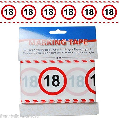 18. Geburtstag Deko Absperrband mit Verkehrsschild 18 Länge 15m lang Dekoration zum 18er Geburtstag Party oder andere Anlässe - 3