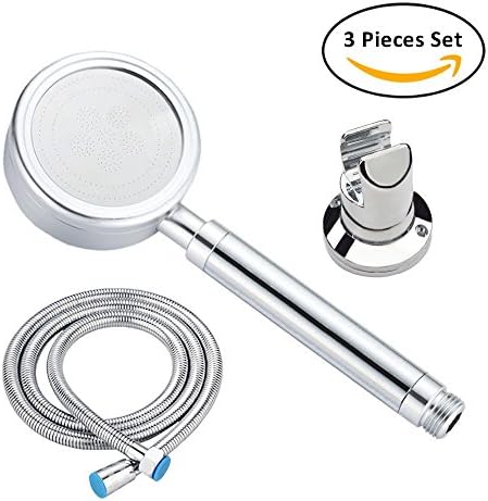 CherryKelly Metal Handheld Shower Head and Hose Set Washable Boost - Stretchable Stainless Steel Hose - With Brass Fittings Chrome Finish - Silver