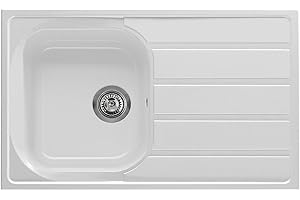 Liquida DK5WH 1.0 Bowl Composite Reversible Inset White Kitchen Sink with Waste
