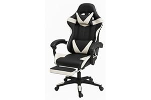 Generico Sedia Gaming Ergonomica con Poggiapiedi Estraibile, Cuscino Lombare e Poggiatesta – Poltrona da Ufficio e Gaming in Ecopelle, Schienale Reclinabile 135°, Altezza Regolabile (Nero/Bianco)