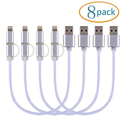 NexGadget 8 PACKS 2-in-1 High-Speed-Lightning/USB-LadeKabel / Sync-Datenkabel [9.8 Zoll] Nylon Geflochtene Micro-USB-Kabel Blitzkabel für iPhone/Ipad-Android Samsung