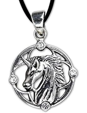 Anhänger Einhorn Keltischer 925er Silber Schmuck Amulett Zirkonia mit Lederhalsband Schmucksäckchen und Karte...