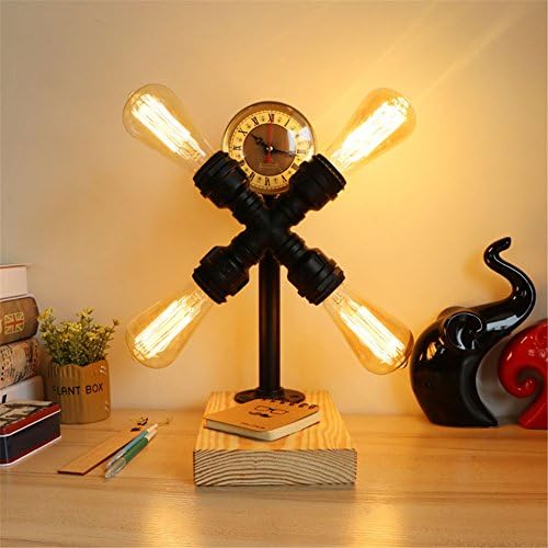 DFGDF Wooden Nordic creative romantic antique vintage wooden bedroom bedside lamp decoration pipes wood table lamp