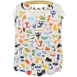 YueLian el Patrón de Camisetas de Manga Corta el Catito de Impresión Digital para los Mujers(gatos)