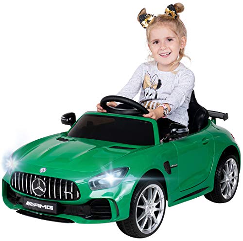 Actionbikes Motors Kinder Elektroauto Mercedes Amg GT-R - lizenziert – 2 x 25 Watt Motor – Ledersitz - Eva Reifen – Softstart - Kinderauto (Grün) - Elektroauto für Kinder