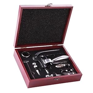 Wine Opener Set,Rabbit Corkscrew Red Wine Bottle Opener,Wine Decanter Pourer, Wine Bottle Alloy Stopper,Thermometer,Foil Cutter,Drip Ring with Wood Case - 9 Piece