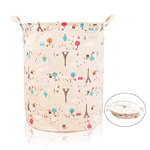 ALLTOP Premium Cartoon Foldable Cotton Line Laundry Basket Folding Children Toys Organiser Storage Basket Clothes Holder with Lids, Cartoon Tower Pattern