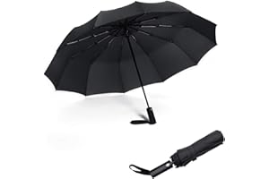 JIGUOOR Folding Umbrella Windproof Compact Travel, Auto Open/Close Large Rain Umbrellas, UV Protection Umbrella for Women Men