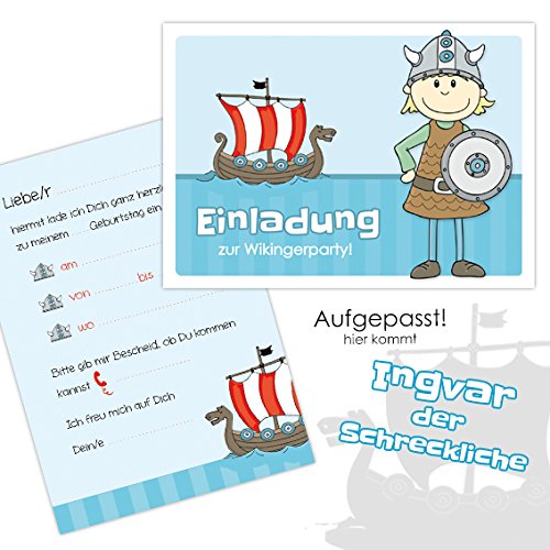 10 Einladungen zum Kindergeburtstag "Ingvar der Wikinger" für Jungs / Jungen