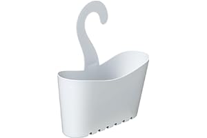 Tatay Colgador Ducha Multifuncional | Resiste Humedad | Fácil Montaje Sin Taladro | Polipropileno | Cesta Ducha Colgar Apilable | Fácil Drenaje y Limpieza | 25 x 9 x 28 cm - Blanco