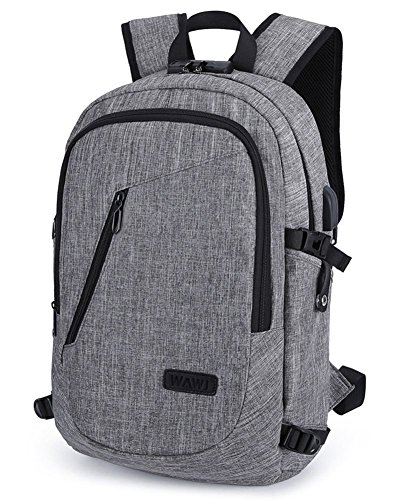 WAWJ Anti-Diebstahl Laptop Rucksack mit USB Computer Rucksacke Schulrucksack f  r Herren Damen Kinder  Grau 