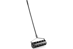 GiantexUK Outdoor Lawn Aerator, Heavy Duty 43/53cm Manual Grass Roller with Sand Filled Drum & 130cm Detachable Handle, Rolling Garden Lawn Spikes Tool for Soil Grass (45x14x130cm, Black)