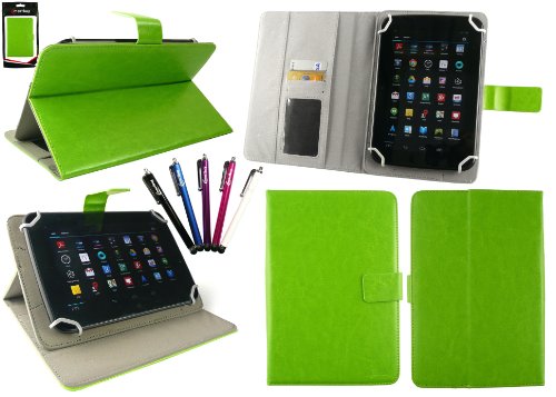 Emartbuy® Bündel von 5 Eingabestift + Universalbereich Grün Multi Winkel Folio Executive Case Cover Wallet Hülle Schutzhülle mit Kartensteckplätze Geeignet für Kobo Aura H20 6.8? Zoll eReader