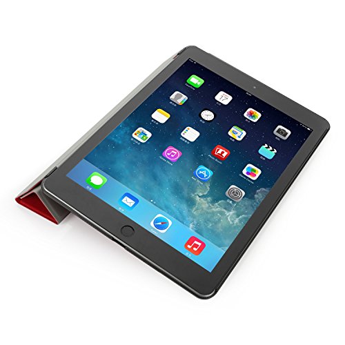 iHarbort® iPad Air 2 Hülle – Premium PU Leder Tasche Hülle Etui Schutzhülle Ständer Smart Cover für iPad Air 2, mit Schlaf / Wach-up-Funktion (iPad Air 2, Rot) - 4