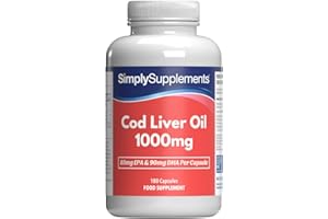 SIMPLY SUPPLEMENTS Pure Cod Liver Oil 1000mg | Supports Heart, Brain, Vision & Immune Health | Rich in Omega 3 Fatty Acids | 240mg of EPA and 270mg of DHA per Serving | 180 Capsules = 2 Months' Supply | Made in The UK