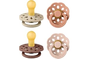BIBS Boheme Schnuller 4er-Pack. BPA-frei, Kirschform Nippel. Naturkautschuk/Latex, Hergestellt in Dänemark. Größe 1/2, (0-6 Monate/6-18 Monate), (4er Pack), Vanilla Mix