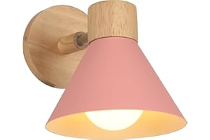 LIGKIN Applique de Pared Interior Moderna Lámpara de Pared Ajustable E27 Apliques Vintage Lámpara Pared de Madera para Dormitorio Salón Café Lectura, Ø18cm (Rosa, 1 pack)