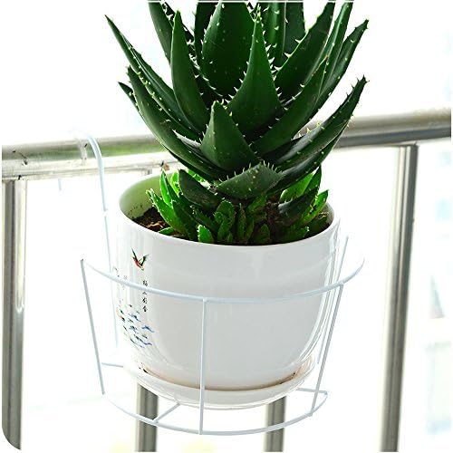 Piontth Nordic simplicity Balcony Hanging Iron Flowerpot Holder Outdoor Garden Railing Fence Window Hanging Plant/flower Racks ( Color : White )
