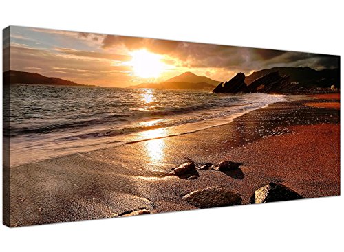 Wide Canvas Prints of a Beach Sunset for your Living Room - Modern Seaside Wall Art - 1131 - WallfillersÃ'Â® by Wallfillers