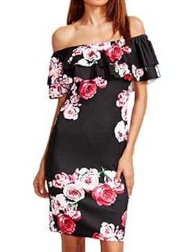 kleid damen Kolylong® Frauen Sommer aus Schulter Bodycon Midi Kleid Strandkleid Party Kleid Trägerloses bedrucktes...