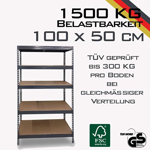 Lagerregal Kellerregal Metallregal Steckregal der Marke Lagerknecht® TÜV – geprüft- Regal Anthrazit 100 x 50 cm bis 1500 kg belastbar *FSC Zertifiziertes Holz - 2