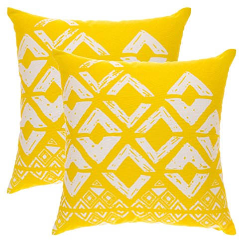 TreeWool®, (2er Pack) Quadratisch Geometrische Design Baumwolle Dekoratives Kissenbezüg (Gelb, 40 x 40 cm)