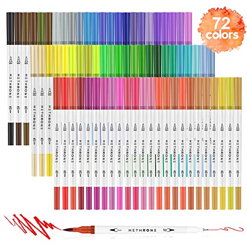 Set di penne a doppia punta Hethrone a 72 colori con punta flessibile morbida da 1-2 mm e punta per fineliner da 0,4 mm