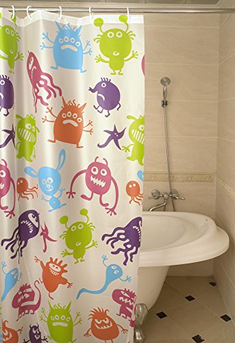 DESIGN DUSCHVORHANG WANNENVORHANG FÜR DUSCHE BADEWANNE 180×180 KLEINE BAKTERIEN INKL. RINGE - 2