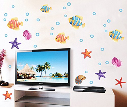 HALLOBO® Wandtattoo Fisch Ozean Wandaufkleber Bad Wandsticker Wall Sticker Wohnzimmer Schlafzimmer Deko - 2