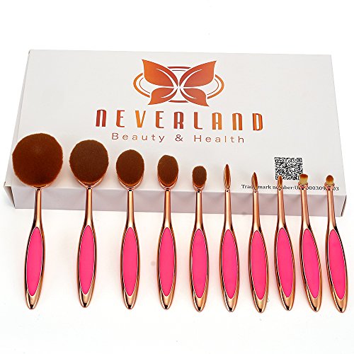 Neverland Beauty 10pcs Hit Color Rose Gold & Rose Red Toothbrush Elite Make-up Brushes Set Powder Foundation Contour with Case Box