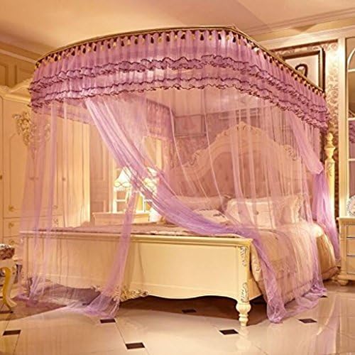 * XMM®-fishing rod telescopic mosquito net U-shaped three-door stainless steel bar floor court double bed (120 × 200 × 210cm, Catherine 09-Red purple)
