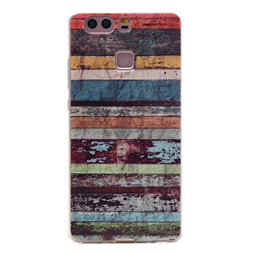 Funda Huawei P9 AllDo Carcasa Silicona Caucho Funda Transparente Clara Soft Slim Case Cover Bumper Carcasa Protectora Funda Blanda Suave Flexible Caja Ultra Delgado Ligero Casco Anti Rasgu  os Anti Choque - Grano de Madera Colorido