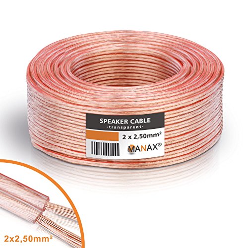 MANAX® cable del altavoz 2 x 2,50 mm² 50 m transparente Anillo