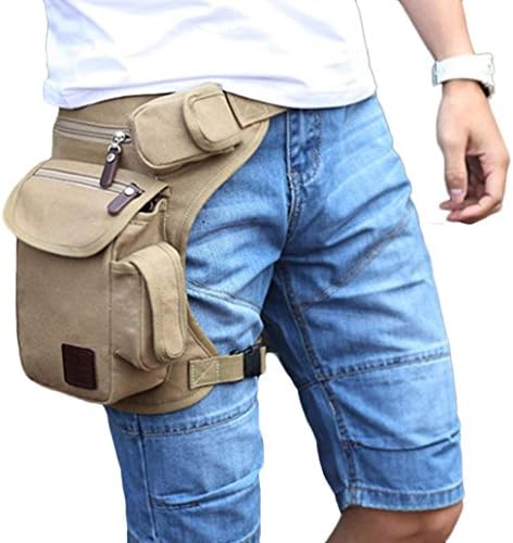 Men Bag,Lanowo Men's Small Adjustable Canvas Waist Bag Money Belt Travel Hiking Bag Multifunction Outdoor Sport Leg Bag (Beige)